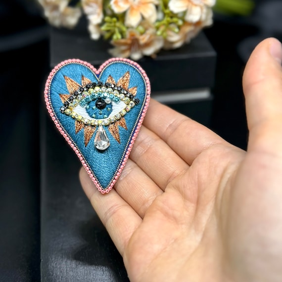 Tear Evil Eye Brooch Heart Eye Brooch Pin Evil Eye Jewelry Heart Pin Evil Eye Embroidery Personalized Gifts Vintage Brooch unique Gift Etsy