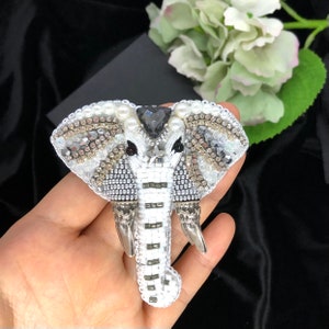 Embroidered Elephant Brooch: Beaded Animal Jewelry