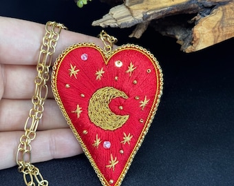Heart Car Charm with Sacred Heart Design - Boho Car Accessories, Boho Red Heart Car Hanger - Sacred Heart Car Mirror Decor