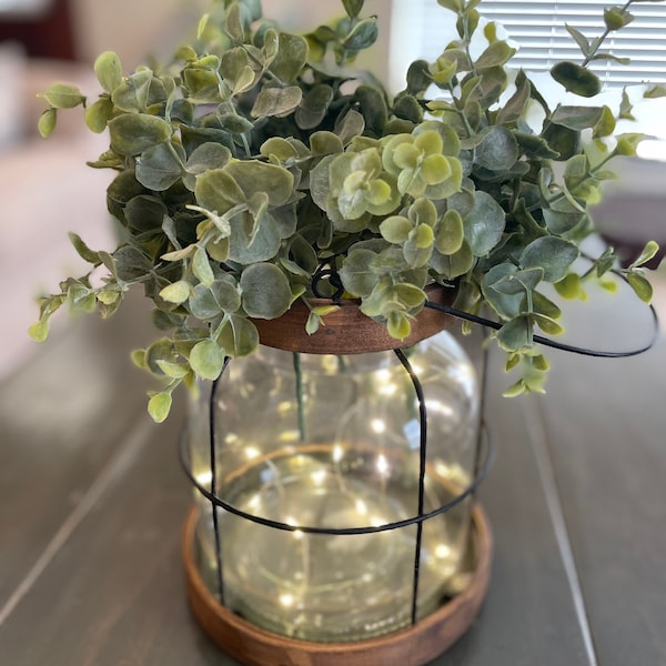 Vintage Glass Lantern Centerpiece with Eucalyptus | Rustic Farmhouse Vase | Mother’s Day