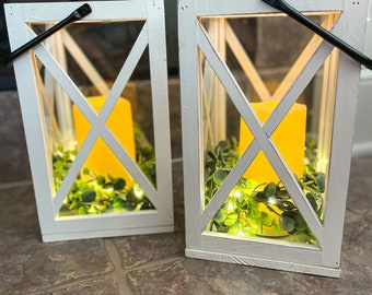 Farmhouse Lanterns with Candles Set of 2 | Mother’s Day Gift | Wedding Lanterns