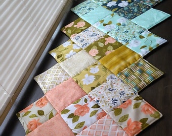Quilted Zigzag Table Runner: Ombre Spring Colors, Reversible Flannel Back