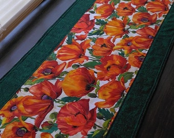 Handmade Quilted Table Runner - Orange, Poppy, Green, Floral, Spring, Summer