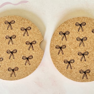 Set of 2 Bow Car Coasters / Coquette Car Coasters / Cute Car Accessories / Cup Holder Coaster for Car