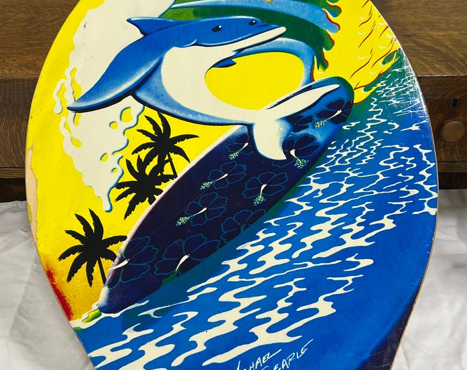 Vintage Michael Searle Wood Skim Lizard Dolphin Skimboard/ Boogie Board