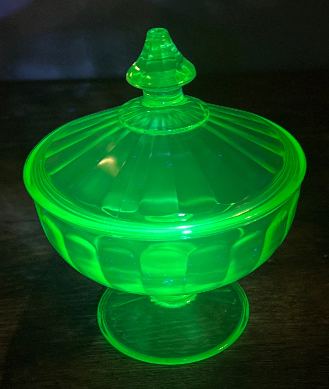 Vintage Hazel Atlas Uranium Glass Candy Dish With Lid Etsy