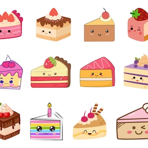 Cute Cake Slices Clipart, set of cakes, cake slices, cute cakes, Cute graphics, dessert, Instant Download, Personal Use, Commercial Use, PNG