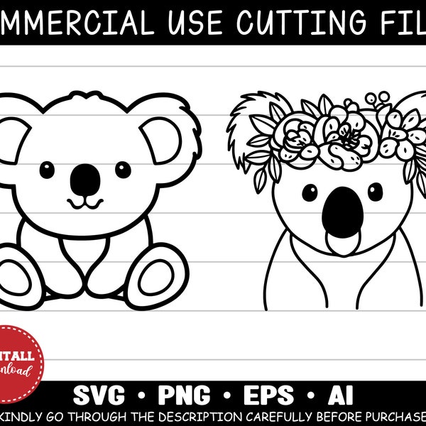 Koala SVG file, Koala cut file, Animal Face, Koala with Flower Crown SVG, Floral Crown, Cute Koala with Flowers on Head, Australia svg file