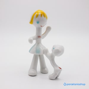 Girl with a Puppy, very rare vintage Hollohaza porcelain figurine