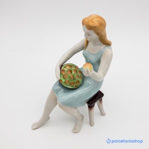 Girl with a Bowl of Apricots, rare vintage Hollohaza porcelain figurine