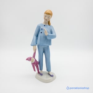 Girl with a Clown, very rare vintage Drasche porcelain figurine