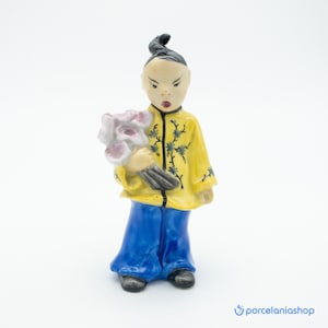 Little Chinese Boy with Flowers, very rare vintage Herend porcelain figurine
