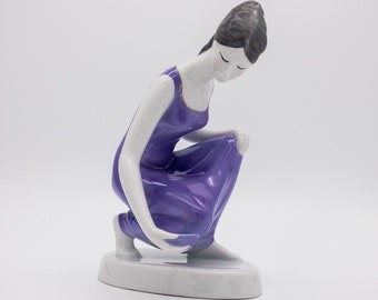 Lady by the Water, rare vintage Hollohaza porcelain figurine