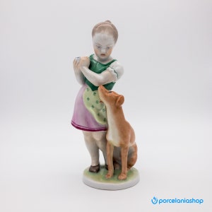 Girl with Dog, very rare vintage Herend porcelain figurine