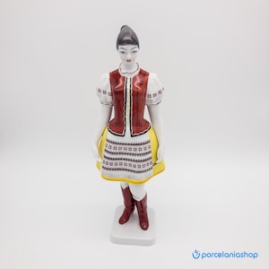 Hungarian Folk Dancer Girl, very rare vintage Hollohaza porcelain figurine