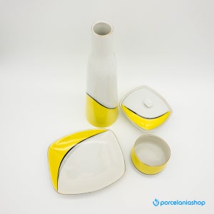 Yellow and white rare vintage Hollohaza porcelain tabletop set
