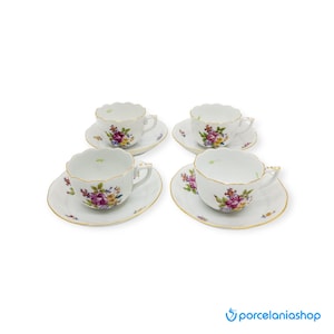 Juego de taza y platillo vintage Herend de porcelana para espresso: Nanking Bouquet (juego de 4)