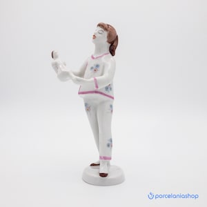 Girl with her dolll, rare vintage Hollohaza porcelain figurine