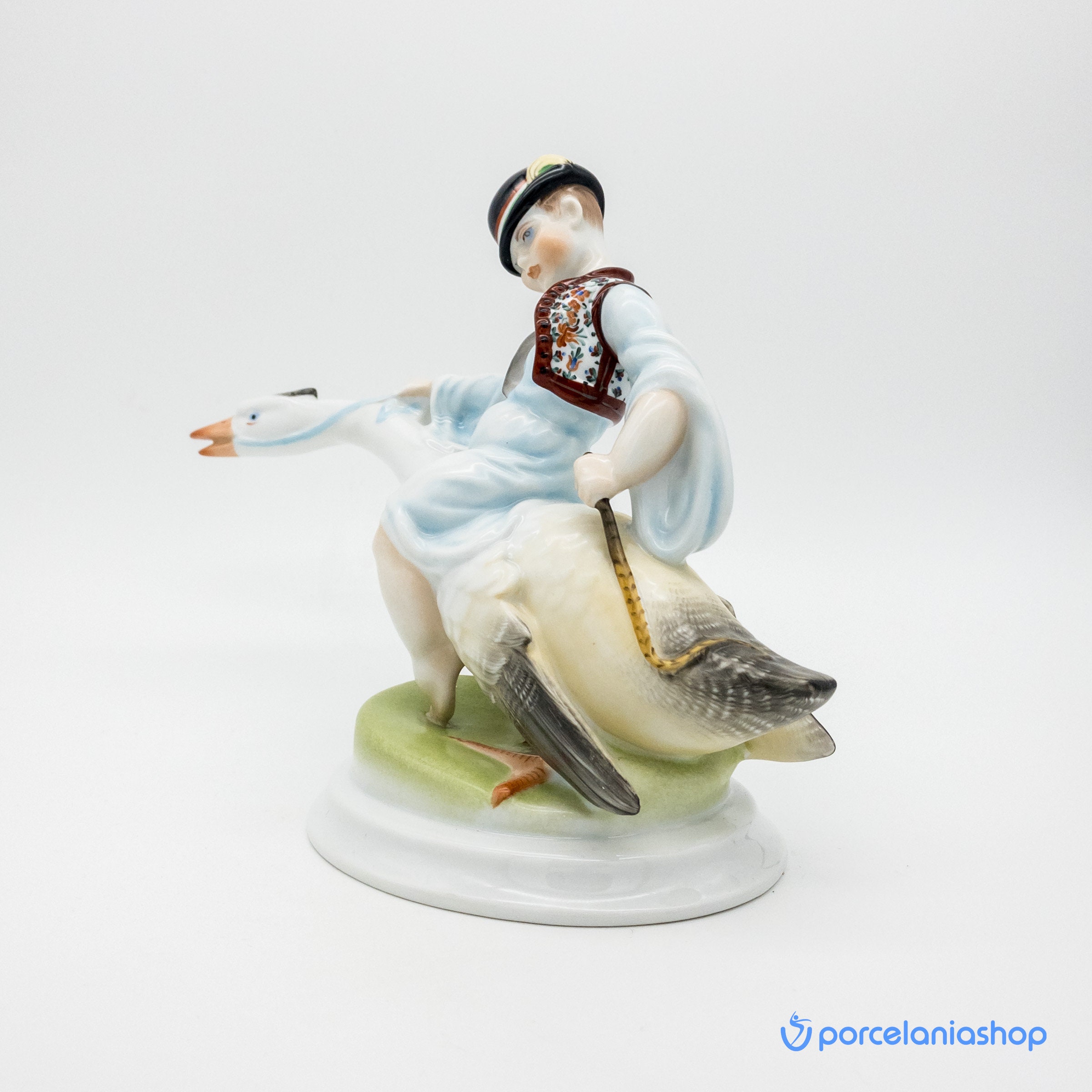 Rare Vintage Herend Porcelain Figurine Riding the Goose Mid20th Century Hand Painted Figurine