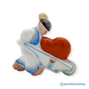 Rare Vintage Herend Porcelain Love on a Wheelbarrow Figurine - Perfect Valentine&#39;s Day Gift