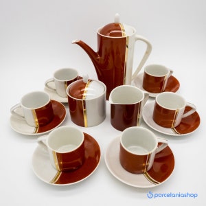 Coffee set for 6 persons, rare vintage Hollohaza porcelain set