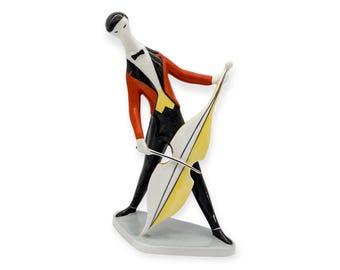 Rare Vintage Zsolnay Porcelain Cellist Figurine - Mid-century Hand-painted Retro Decor - Excellent Condition - Hungarian Collectible