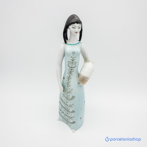Tall Girl with a Jar, rare vintage Hollohaza porcelain figurine