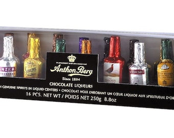 Anthon Berg Likeuren 16 x pure chocoladeflessen in een geschenkverpakking