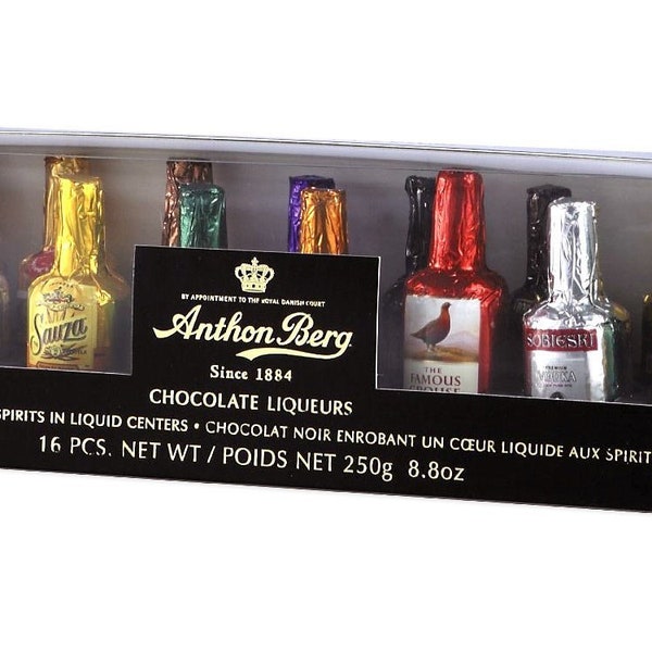 Anthon Berg Liqueurs 16 x Dark Chocolate Bottles in a gift box