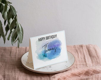 Blue Watercolour Effect Birthday Card