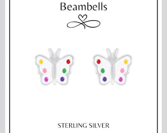 Örhängen i 925 sterlingsilver med regnbågsmotiv och fjärilar. Fjärilssmycken, Speciella, Barnpresenter, Fridfulla, Färgglada, Fjärilar.