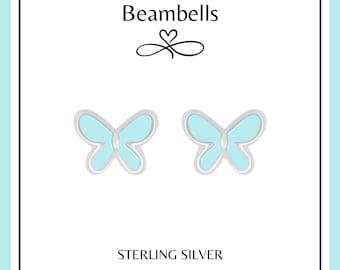 Pastel Enchantment: 925 Sterling Silver Blue Butterfly Stud Earrings. Butterfly Jewellery, Butterflies, Gifts.