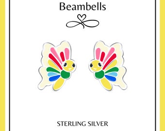 Örhängen i sterlingsilver med regnbågsfärgade fjärilar: Hypoallergena smycken