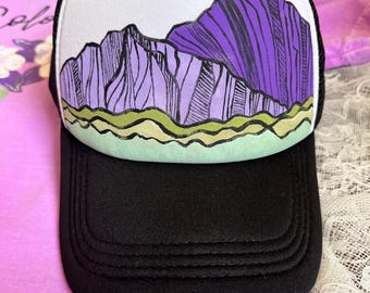 Custom Hand-Painted Mountain Trucker Hat – Choose Your 5-Color Palette