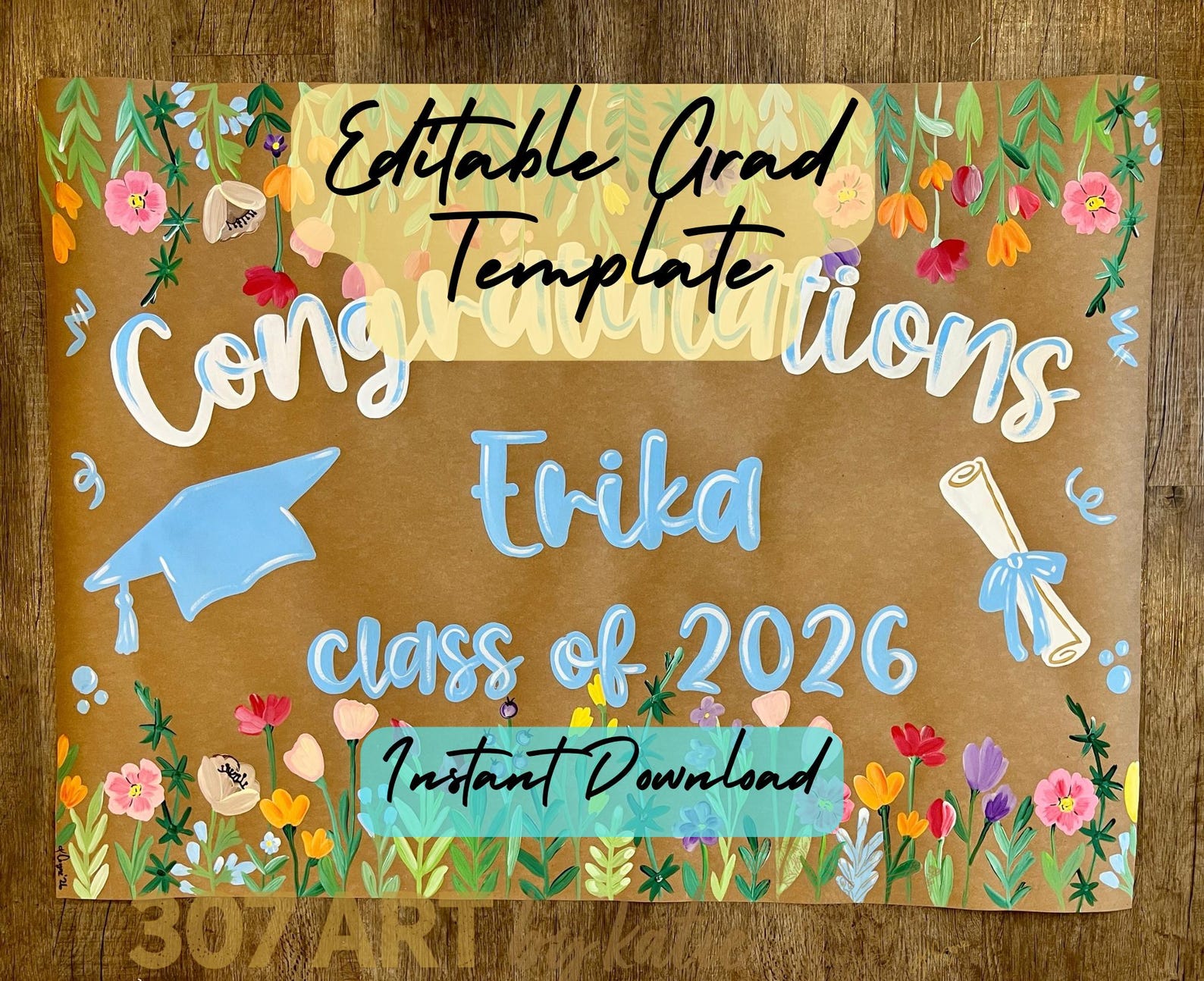 Editable Graduation Banner Template 36x48 | Custom Congrats Grad Sign ...