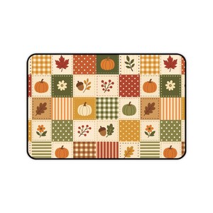 Alfombrilla de escritorio con estampado de hojas de calabaza estilo patchwork otoñal / Alfombrilla de ratón a cuadros otoñales