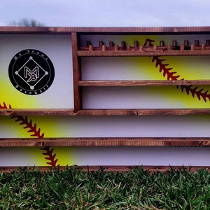 Softball display, softball holder, championship ring display, home run ball display, softball wall organizer