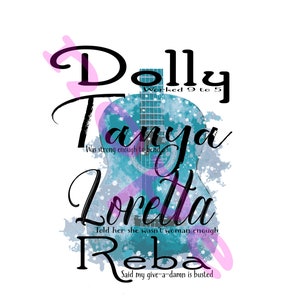 Combo Country Music Women Png, Iconic Women Graphic, Watercolor Guitar