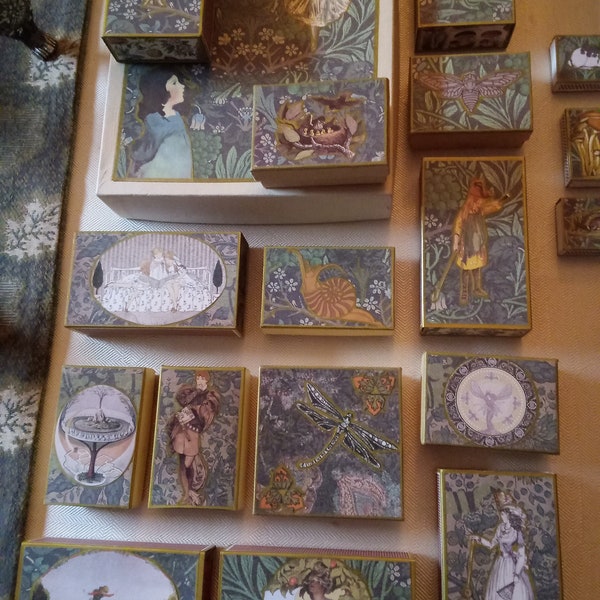 In The Garden: Coordinated Art Nouveau Style Gift and Desk Boxes, Large and Small Match Boxes