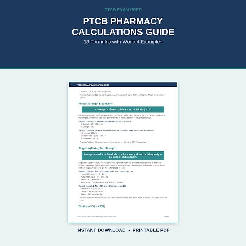 Ptcb Math Formulas Pdf PTCB Pharmacy Calculations Study Guide | 13 Formulas, Worked Examples ...