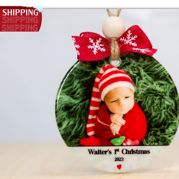 Baby's First Christmas Ornament, Photo Ornament, Custom Christmas Ornament 2023, 1st Christmas Gift, Personalized Ornament, Baby Gift