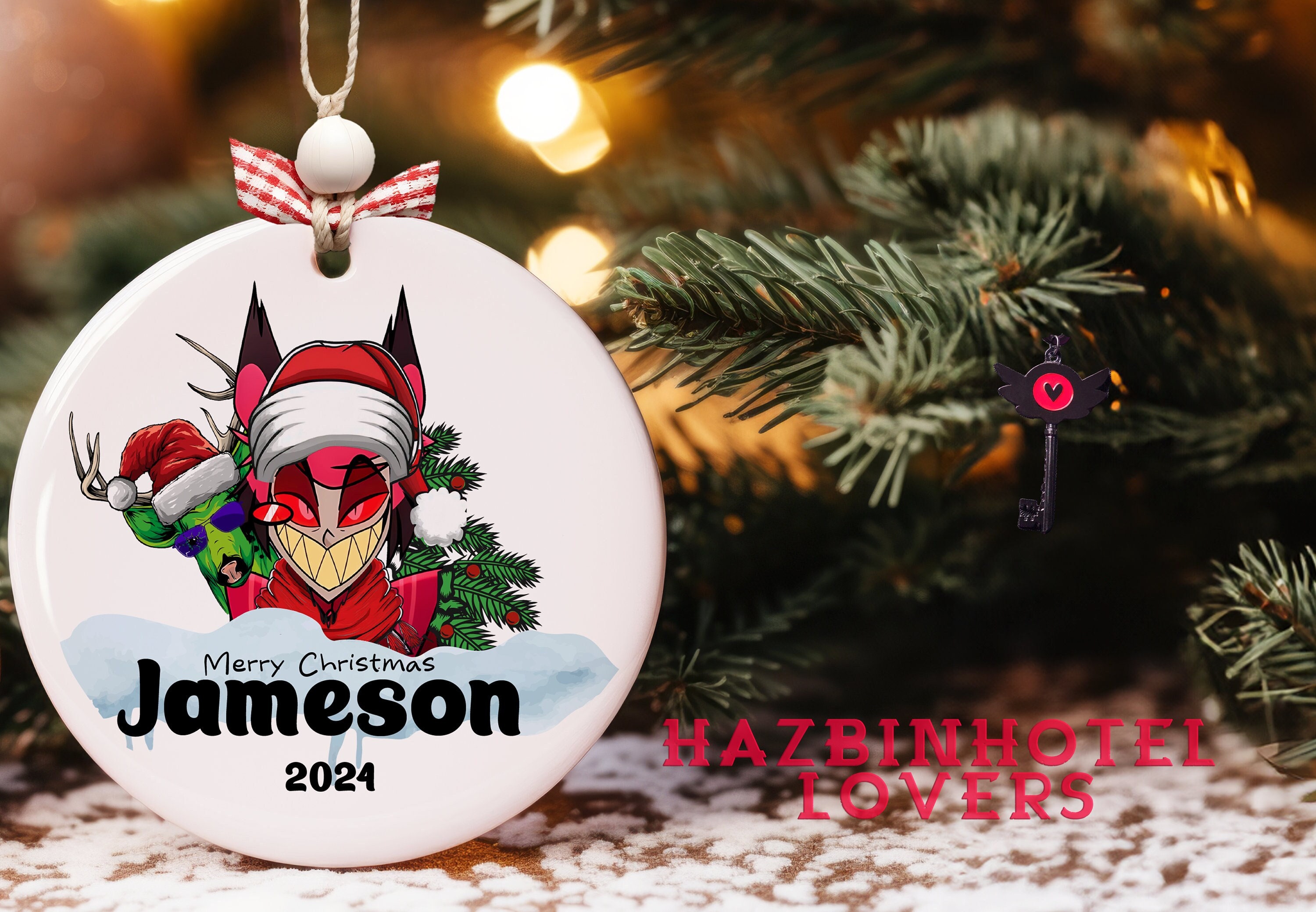 Custom Hazbin Hotel Ceramic Christmas Ornament, Personalized Xmas