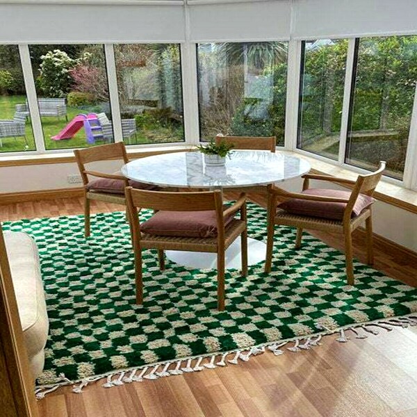 Small Green Checkered Rug Etsy