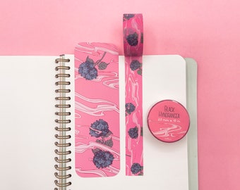 Black Hydrangea Washi Tape + Bookmark set // sticker - stationery - illustration - decorative