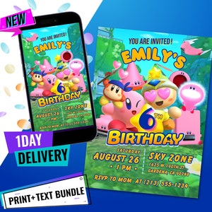 KIRBY Birthday Invitation Bundle