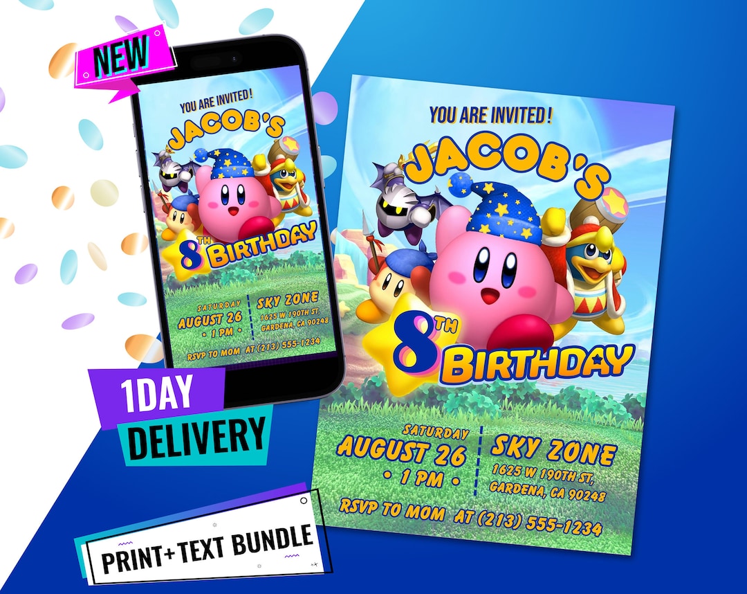KIRBY Birthday Invitation Bundle Etsy