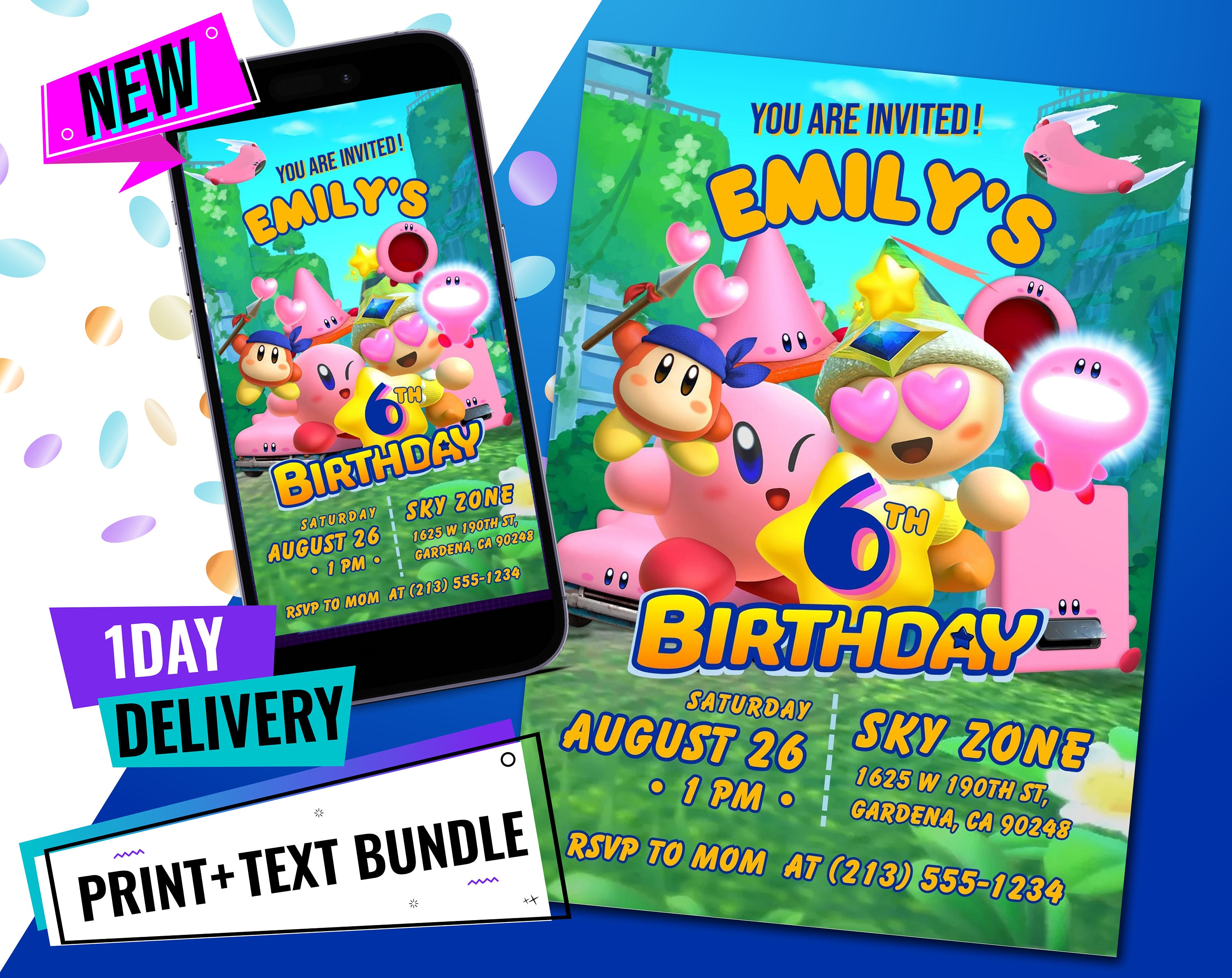 KIRBY Birthday Invitation Bundle Etsy