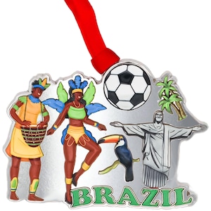 Brazil Christmas Ornament: Samba Dancers, Toucan, Football