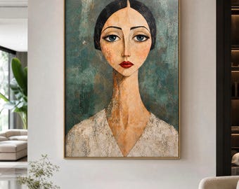 3D Textured Female Portrait Oil Painting, Abstract Women Face Canvas Art, Modern Impasto Figure Decor, Heavy Texture Wall Artwork