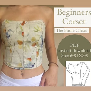 An off-the-shoulder 12 panelled over-bust corset pattern size (UK) 8-24,  (US) 4-20 with 4 bust size variations